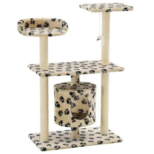 Cat Tree with Sisal Scratching Posts 95 cm Beige Paw Prints