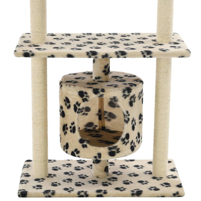 Cat Tree with Sisal Scratching Posts 95 cm Beige Paw Prints