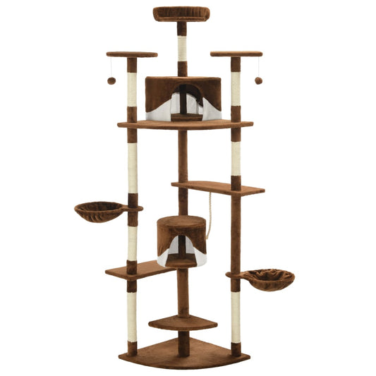 Cat Tree | Brown and White | Engineered wood, plush fabric, sisal rope