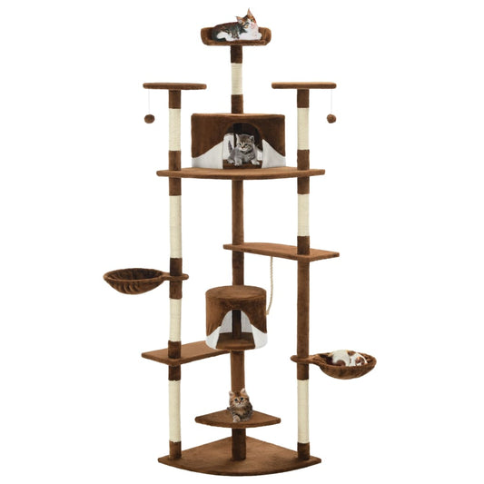 Cat Tree | Brown and White | Engineered wood, plush fabric, sisal rope