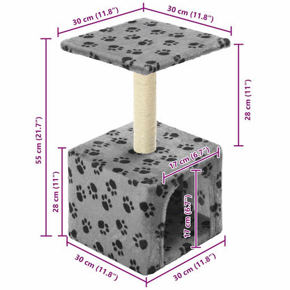 Cat Tree with Sisal Scratching Post 55 cm Grey Paw Print