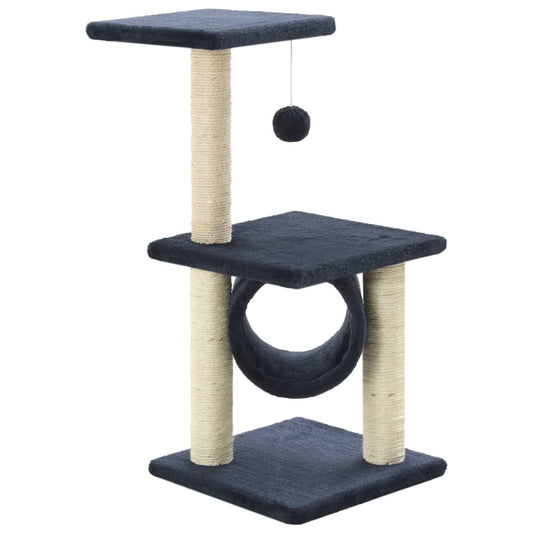 Cat Tree | Dark Blue | Particle board, plush, sisal | 65 cm | Durable