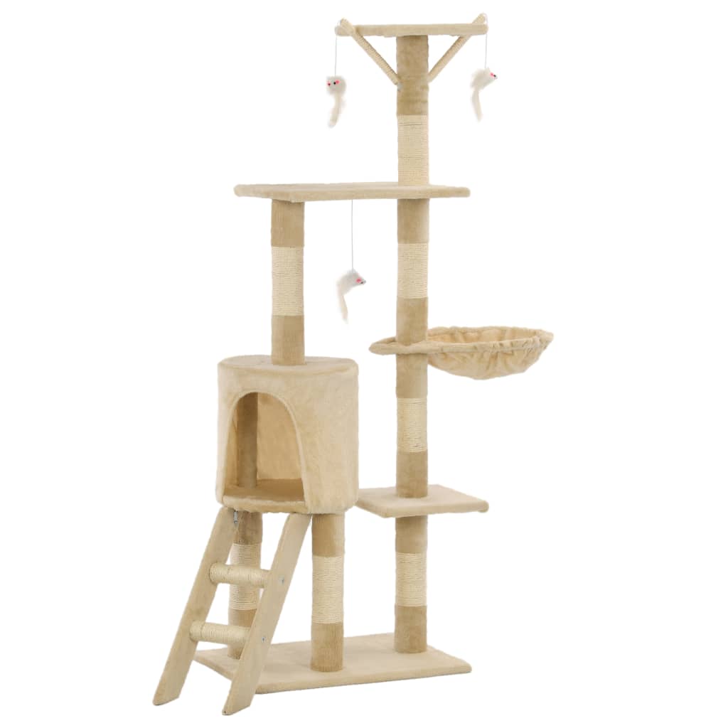 Cat Tree | Beige | Particle board, soft plush, sisal rope | 138 cm tall