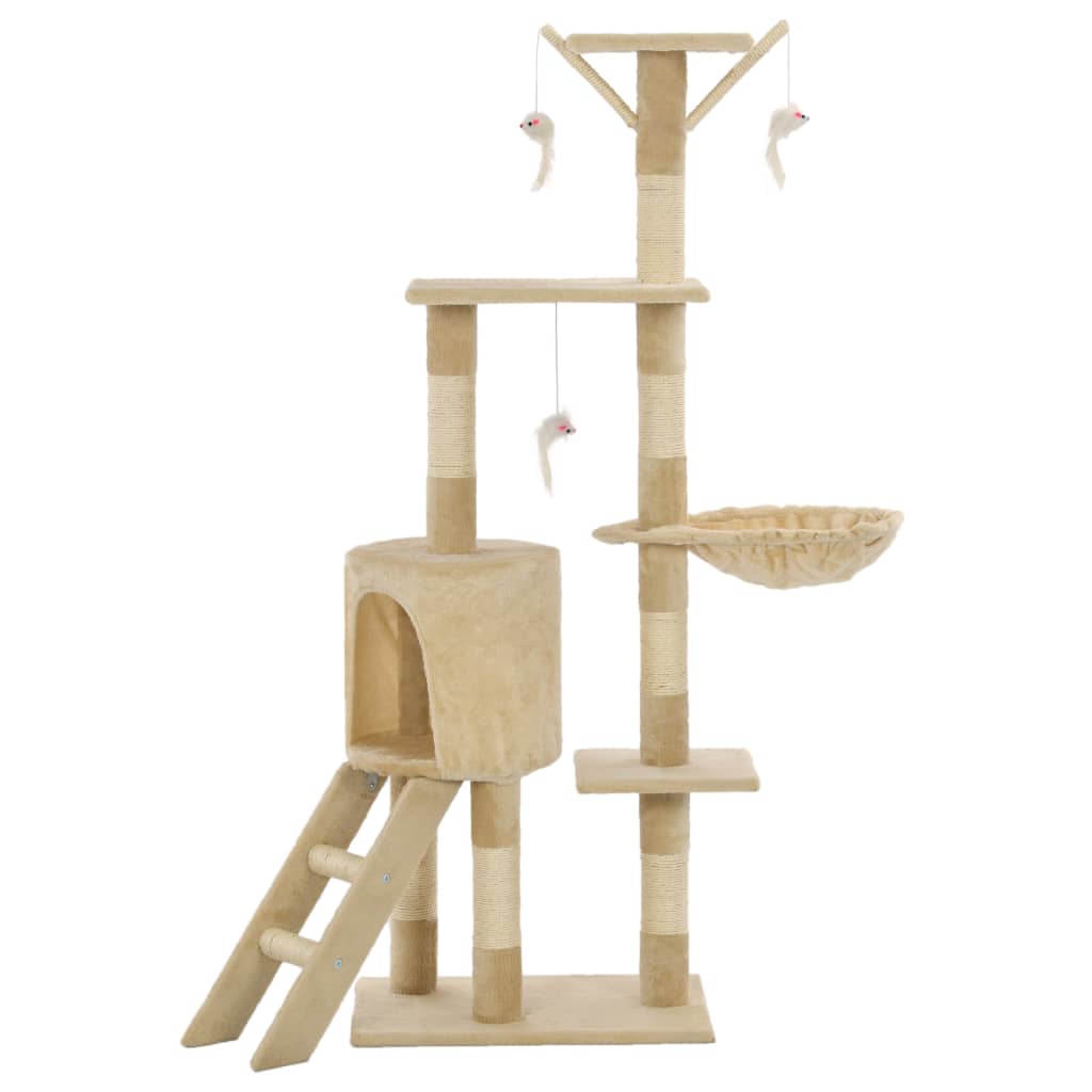 Cat Tree | Beige | Particle board, soft plush, sisal rope | 138 cm tall