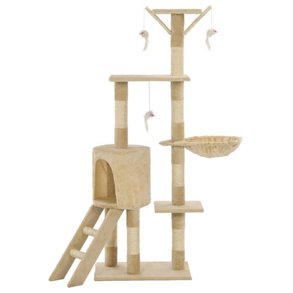 Cat Tree | Beige | Particle board, soft plush, sisal rope | 138 cm tall