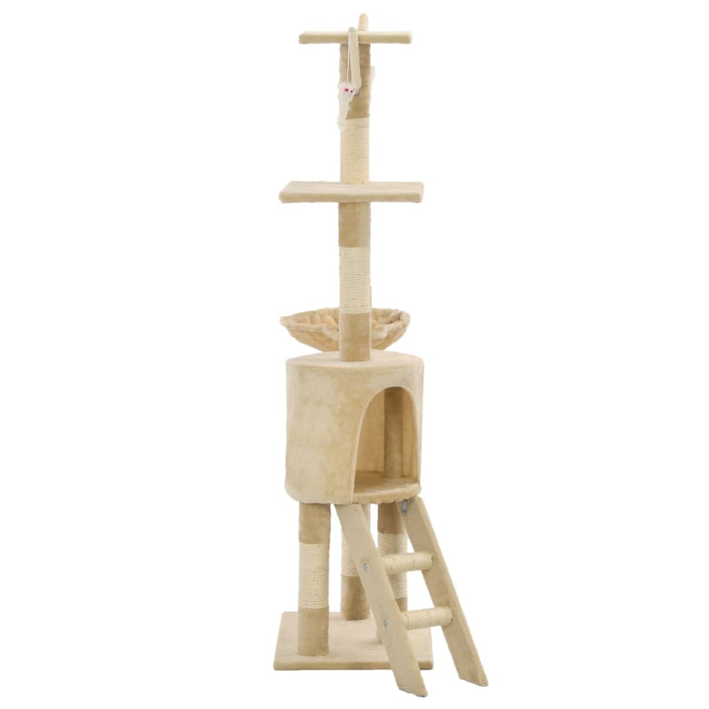 Cat Tree | Beige | Particle board, soft plush, sisal rope | 138 cm tall