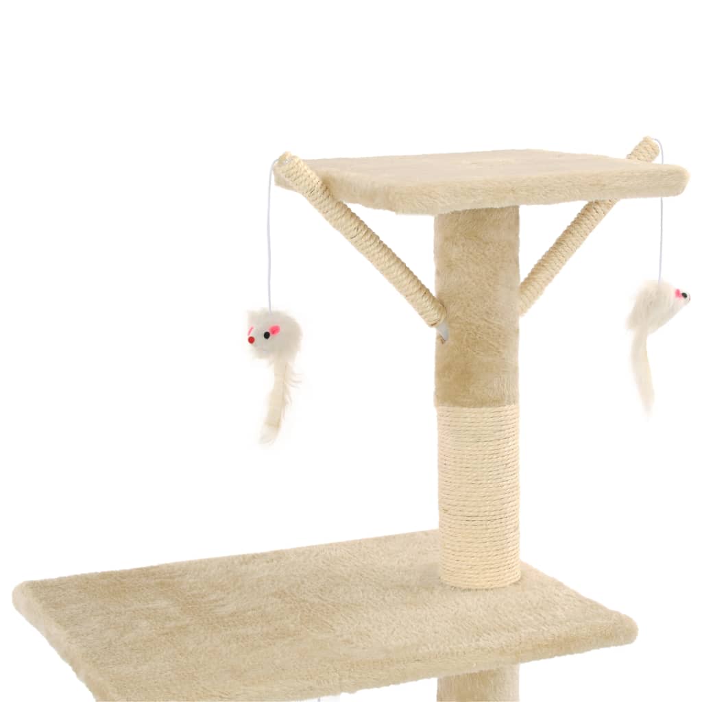 Cat Tree | Beige | Particle board, soft plush, sisal rope | 138 cm tall