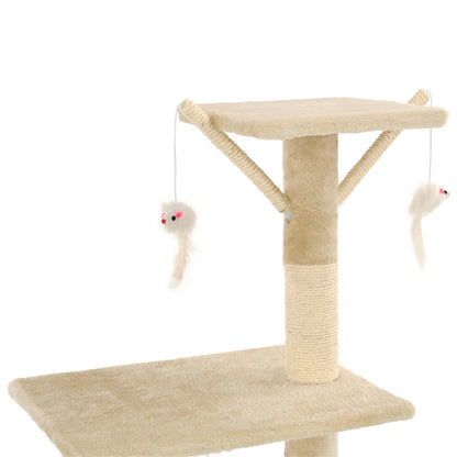 Cat Tree | Beige | Particle board, soft plush, sisal rope | 138 cm tall