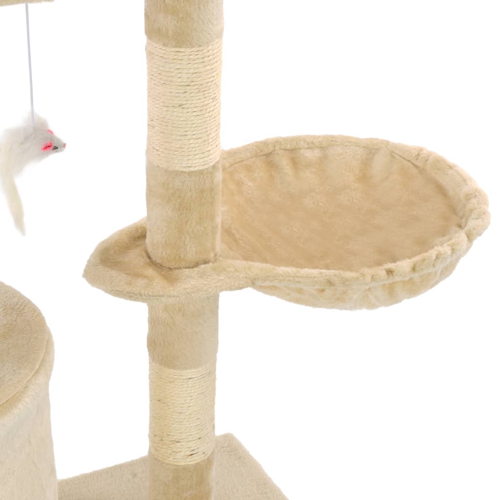 Cat Tree | Beige | Particle board, soft plush, sisal rope | 138 cm tall