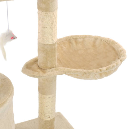 Cat Tree | Beige | Particle board, soft plush, sisal rope | 138 cm tall