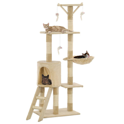 Cat Tree | Beige | Particle board, soft plush, sisal rope | 138 cm tall