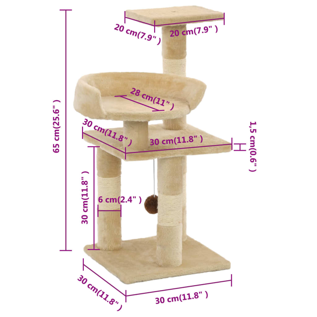 Cat Tree with Sisal Scratching Posts 65 cm Beige
