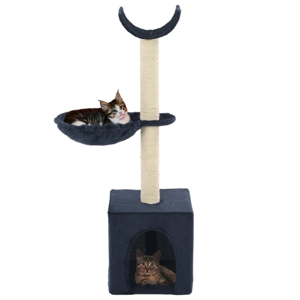 Cat Tree | Blue | Particle board, plush fabric, sisal rope | Medium