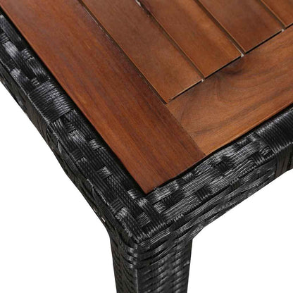 5 Piece Outdoor Dining Set Poly Rattan and Acacia Wood Black