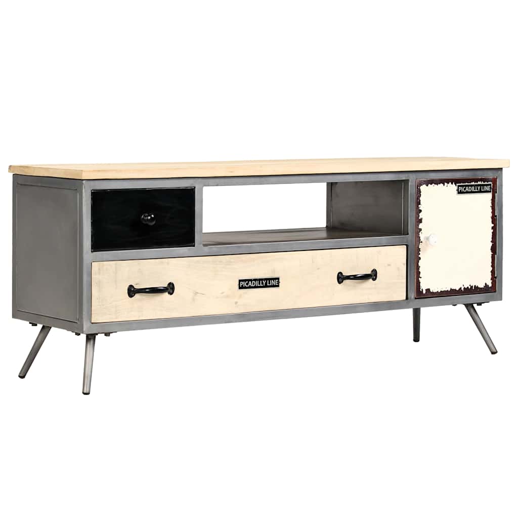 246282 vidaXL TV Cabinet Solid Mango Wood and Steel 120x30x45 cm