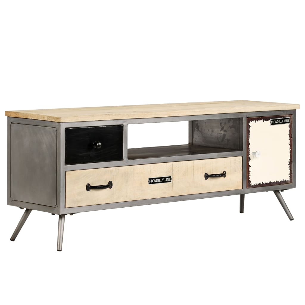 246282 vidaXL TV Cabinet Solid Mango Wood and Steel 120x30x45 cm