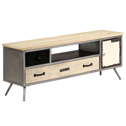 246282 vidaXL TV Cabinet Solid Mango Wood and Steel 120x30x45 cm