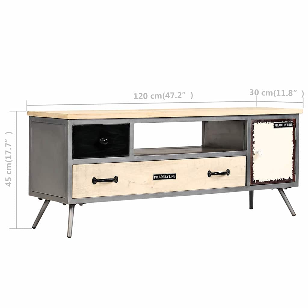 246282 vidaXL TV Cabinet Solid Mango Wood and Steel 120x30x45 cm