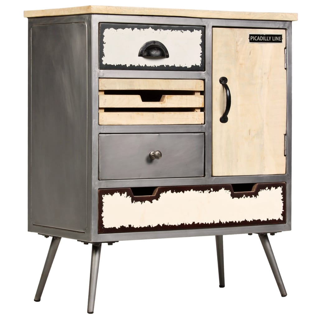 246283 vidaXL Sideboard Solid Mango Wood and Steel 65x33x76 cm