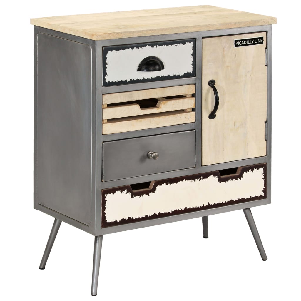 Sideboard Solid Mango Wood and Steel 65x33x76 cm
