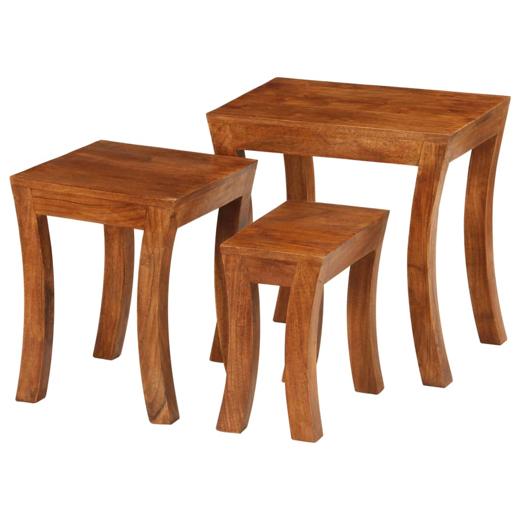 Nesting Table Set 3 Pieces Solid Acacia Wood 50x35x50 cm Brown