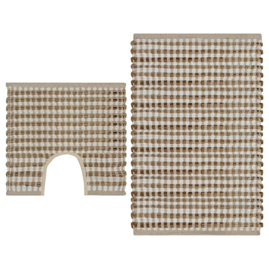 Bath Mat Set | Natural and White | 45% Polyester, 45% Jute, 10% Cotton
