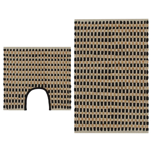 Bath Mat Set | Natural and black | Jute | Bath mat size: 52 x 83 cm
