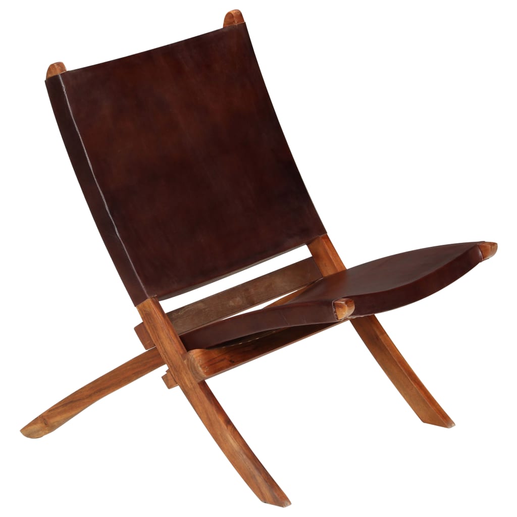 Folding Chair Brown Real Leather