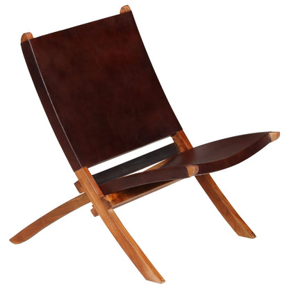Folding Chair Brown Real Leather