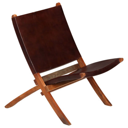 Folding Chair Brown Real Leather
