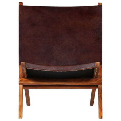 Folding Chair Brown Real Leather