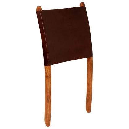 Folding Chair Brown Real Leather