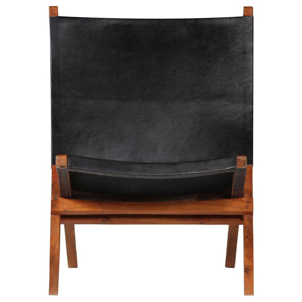 Folding Chair Black Real Leather