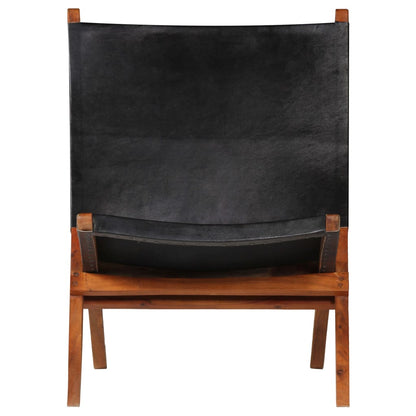 Folding Chair Black Real Leather