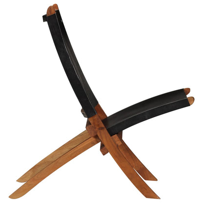 Folding Chair Black Real Leather