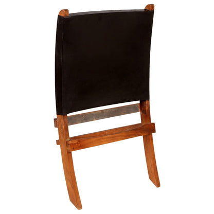 Folding Chair Black Real Leather