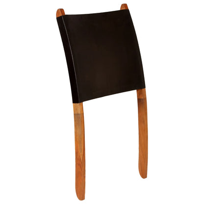 Folding Chair Black Real Leather