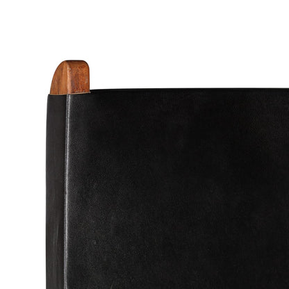 Folding Chair Black Real Leather