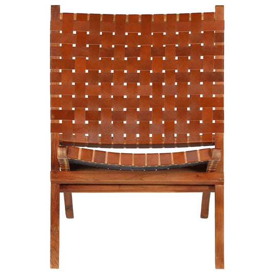Chair | Brown | Real goat leather, Solid acacia wood | Standard size