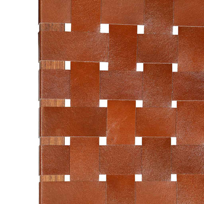 Folding Chair Crossed-Stripe Brown Real Leather