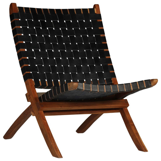 Chair | Black | Genuine goat leather and solid acacia wood | 59x72x79 cm