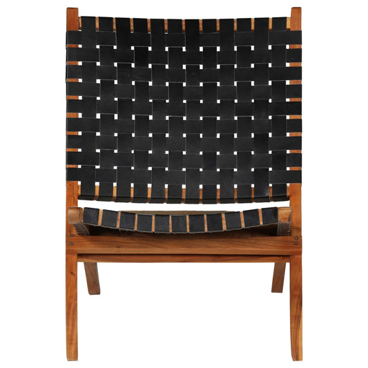 Chair | Black | Genuine goat leather and solid acacia wood | 59x72x79 cm