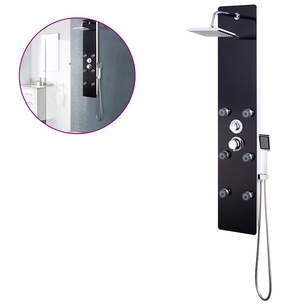 Shower Panel Unit Glass 25x44,6x130 cm Black