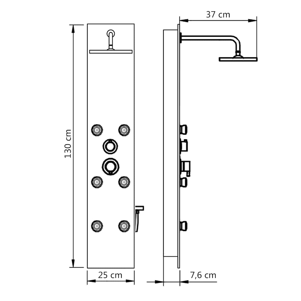 Shower Panel Unit Glass 25x44,6x130 cm Black