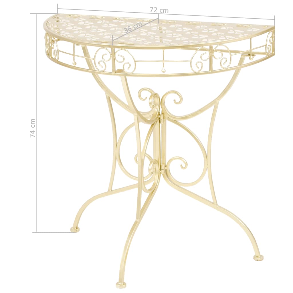 245930 vidaXL Side Table Vintage Style Half Round Metal 72x36x74 cm Gold