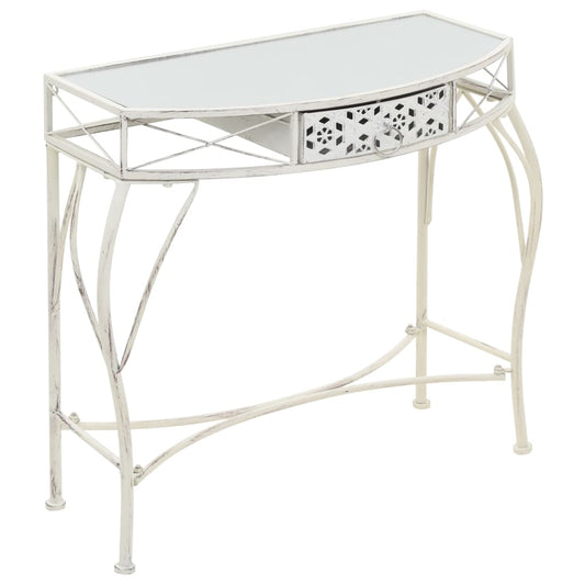 Side Table | White | Metal Frame | 82x39x76cm | Decorative Inlays