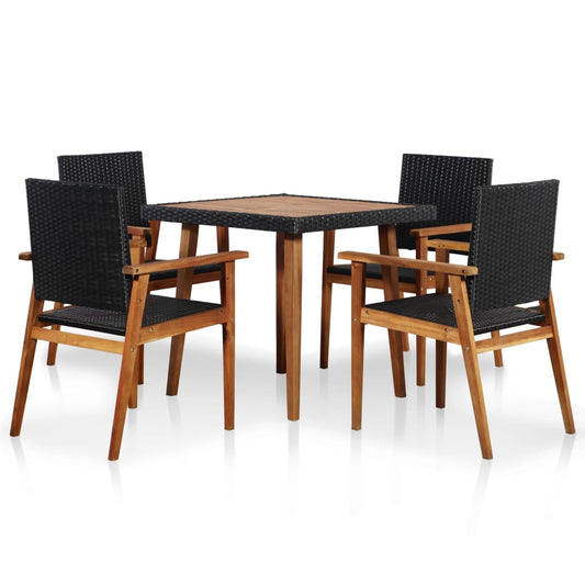 Dining Set | Black and brown | PE rattan, solid acacia wood | Medium