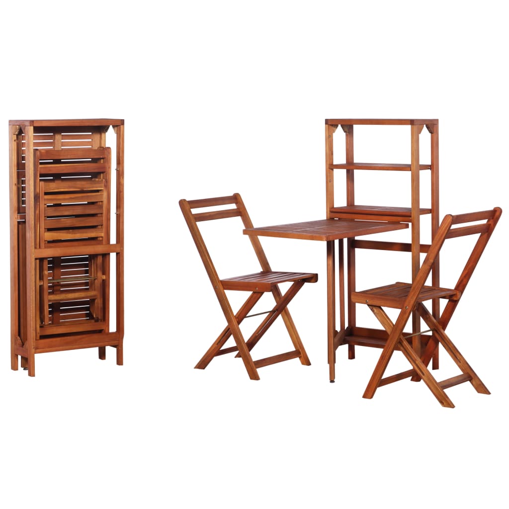 Bistro Set | Natural wood | Solid acacia wood | 2-seater | Foldable