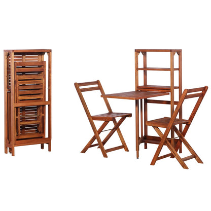 Bistro Set | Natural wood | Solid acacia wood | 2-seater | Foldable