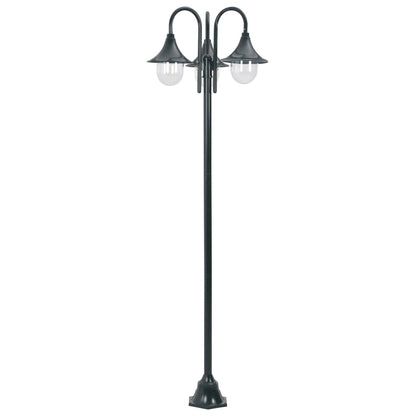 Garden Post Light E27 220 cm Aluminium 3-Lantern Dark Green